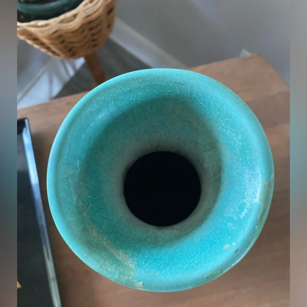 Large Weller Pottery Evergreen/Turquoise Vase Satin Matt Green 12” Vintage